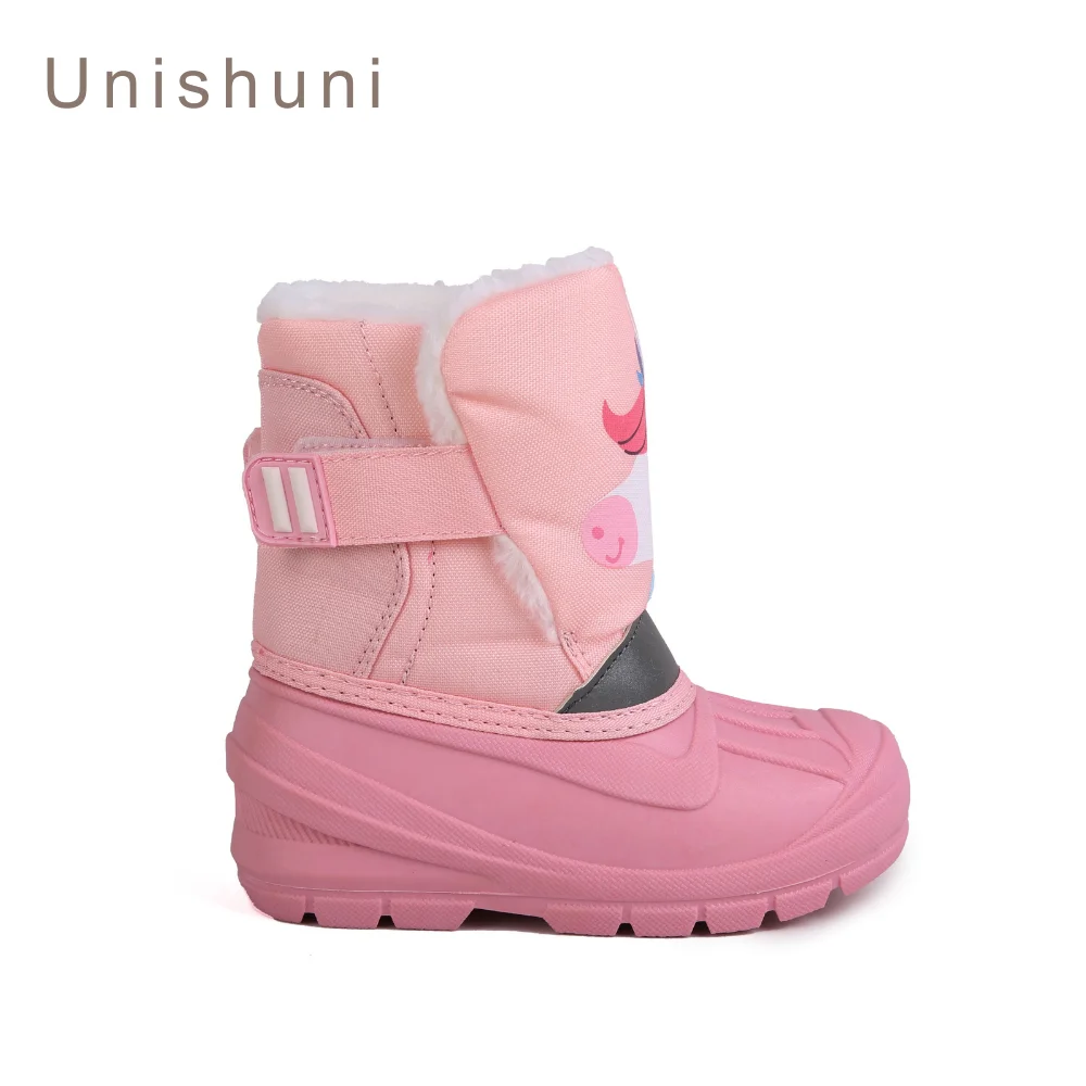 

Unishuni Toddler Pink Snow Boots for Girls Warm Plush Outdoor Hiking Boots Children Round Toe Non-Slip Lightweight Winter Shoes