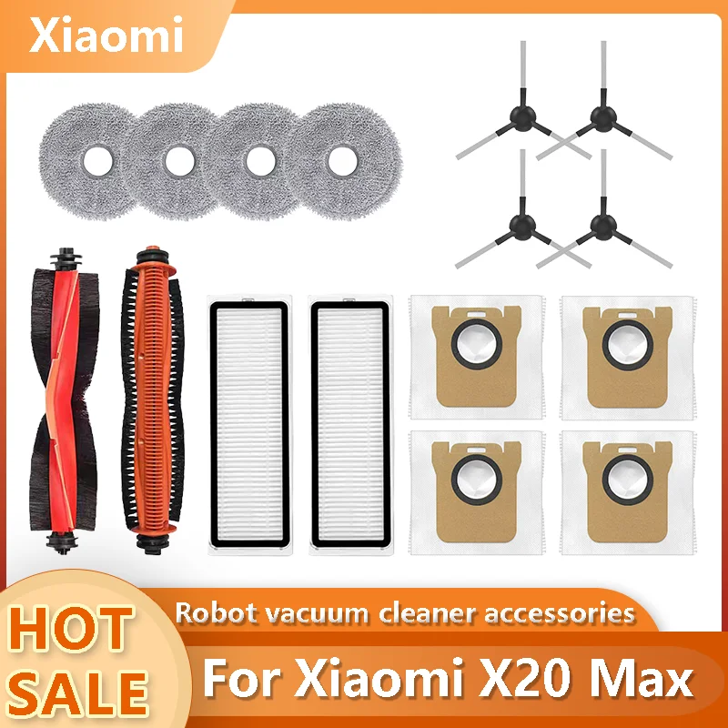 Фото Запасные части и аксессуары для робота-пылесоса Xiaomi X20 Max / X20 Pro: основная щетка, боковая щетка, HEPA-фильтр, салфетка для влажной уборки, мешок для сбора пыли. №1