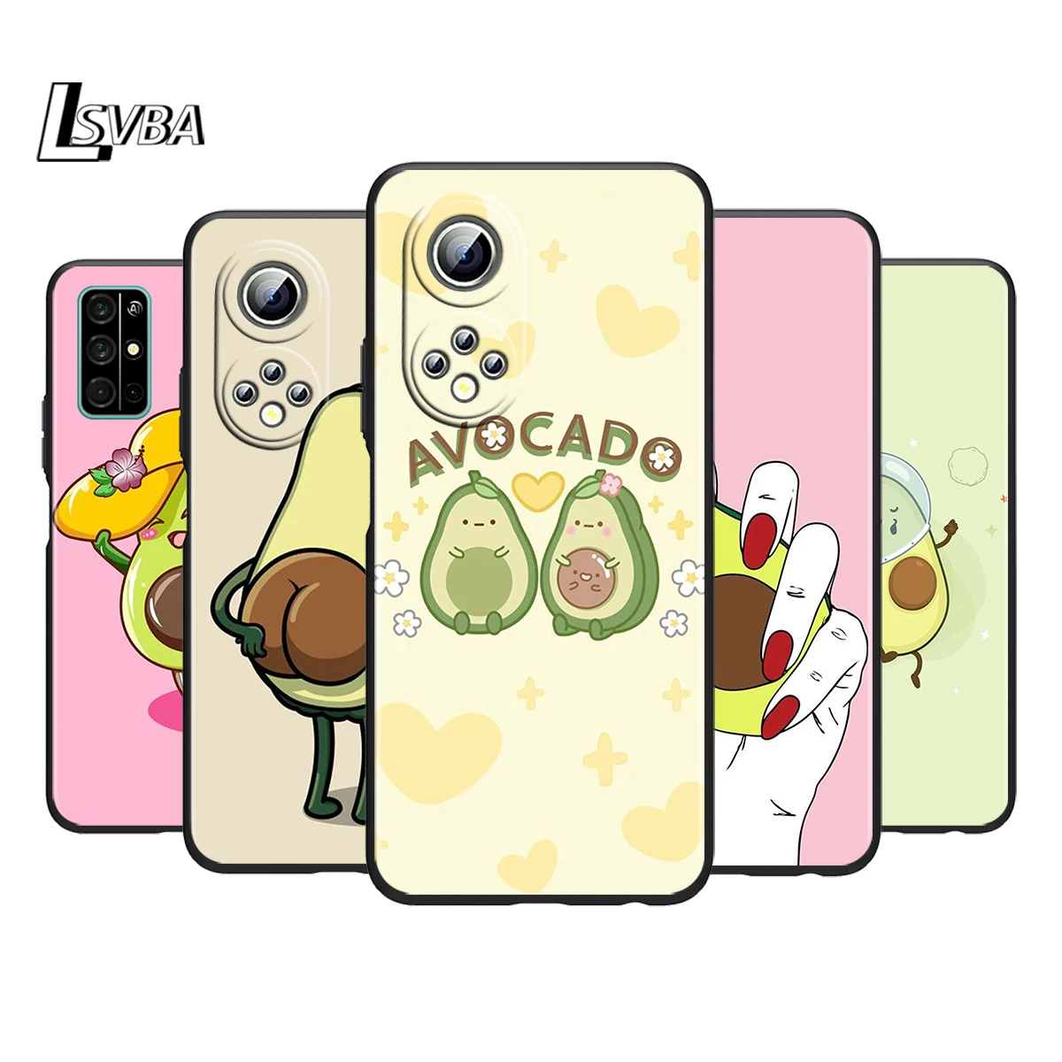 

Cute Aartoon Avocado Silicone Cover For Honor 60 50 SE 30 30i 20 20S 20E 9S 9A 9C 30S 7C Pro Lite Black Phone Case Coque