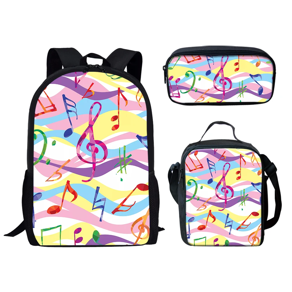 

FORUDESIGNS Colorful Notes Pattern Children Schoolbag 3pcs for Schoolbag Teenagers Girls Kindergarten Book Bags Canvas Lunch Bag