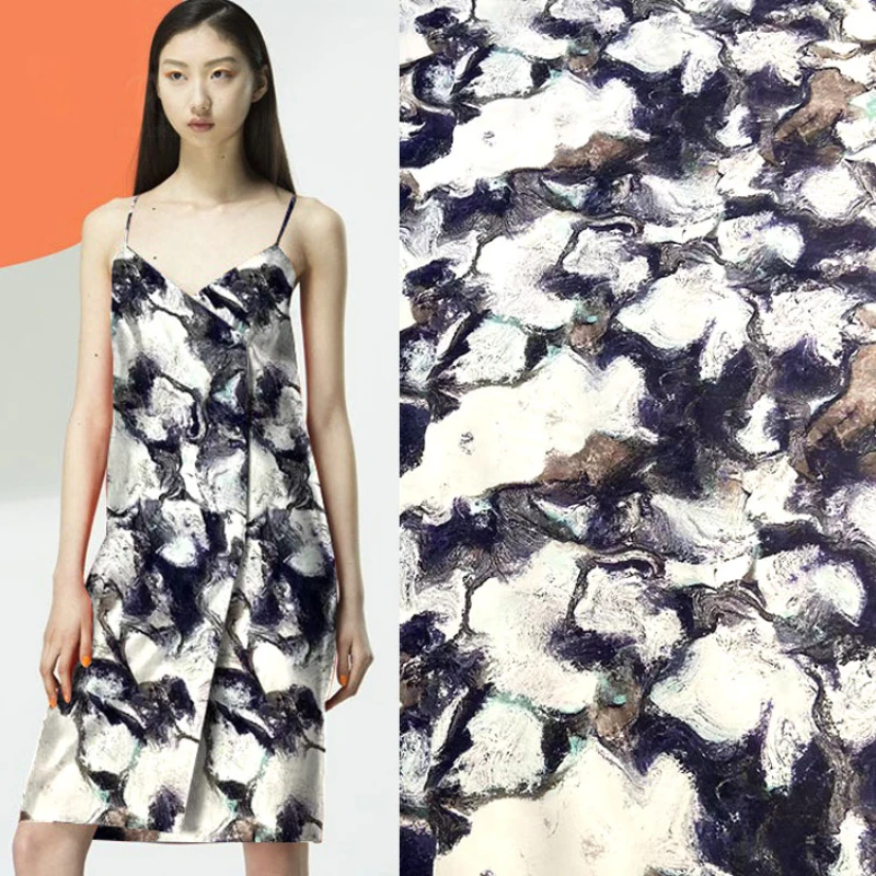 

Mulberry Silk Stretch Satin Printed Fabric Brand Fashion Design For Dress Soft Opaque Cloth Natural Organic Material Diy Sewing