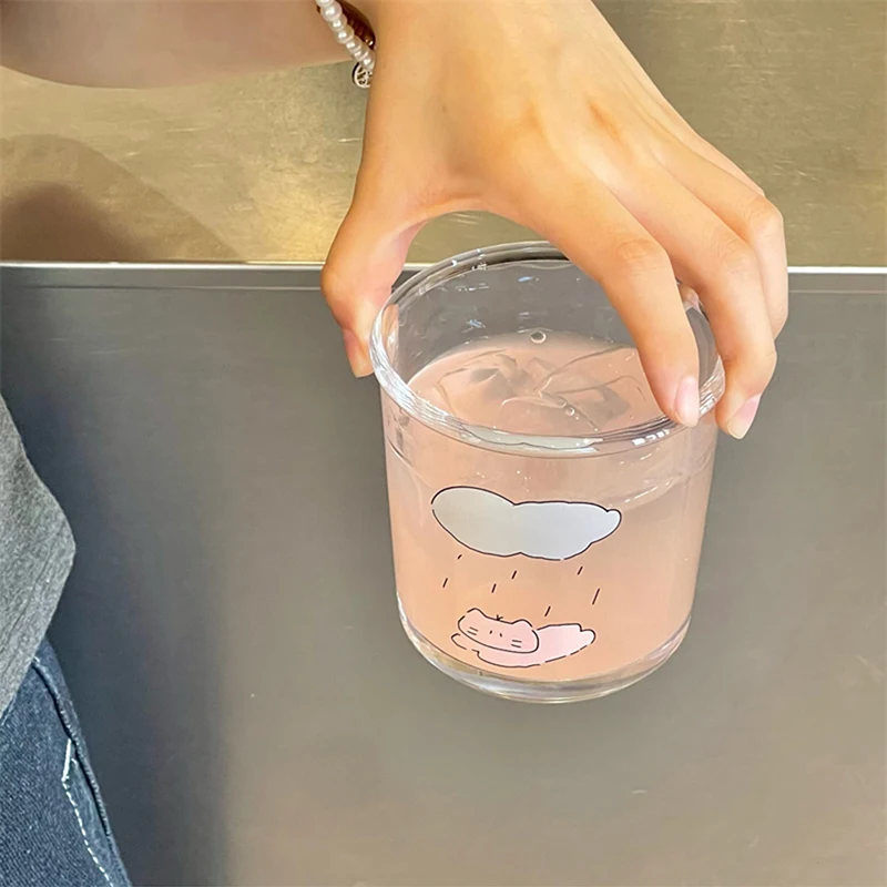 Kawaii стеклянные чашки стакан холодный кофе чашка эстетика Милая кошка корейские