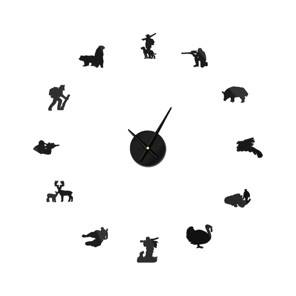 

Hunter Animal DIY Large Wall Clock Pothunter Frameless Nordic Wall Watch Home Decor 3D Big Mirror Sticker Modern Design Clock