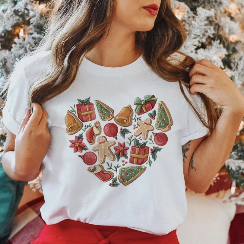 Купи Women Graphic Love Cute Short Sleeve Happy Time Winter Merry Christmas Clothing Wear Printed Tops Lady Tees T Shirt T-Shirt за 165 рублей в магазине AliExpress