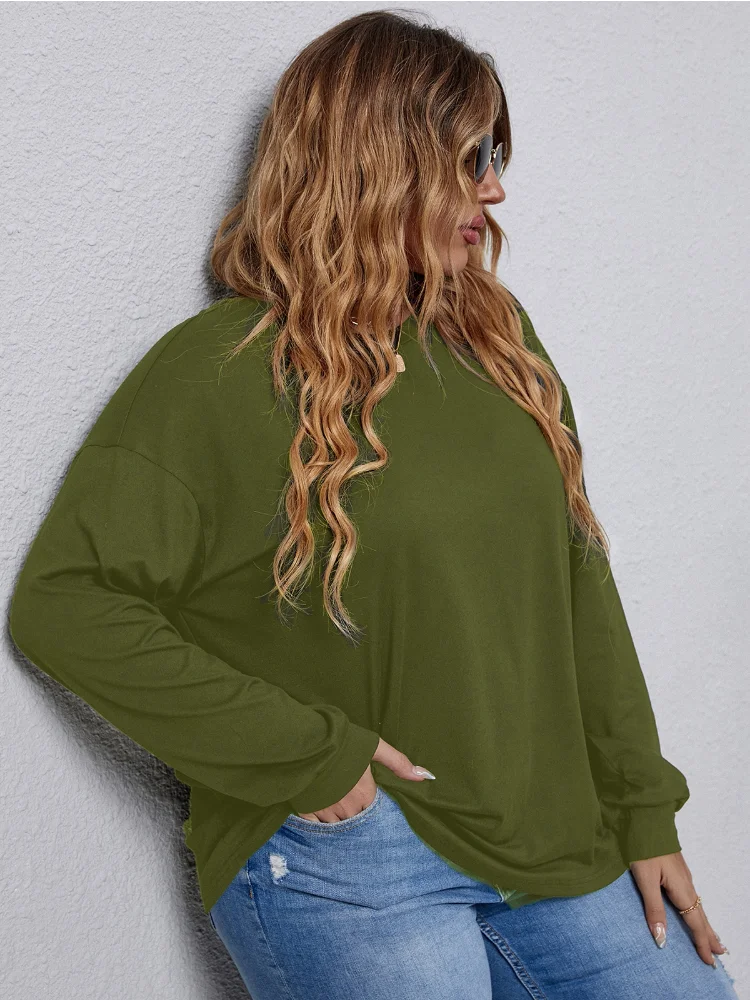 Women's Large Women's Clothing Station Fashion Solid Color Off Shoulder Buckle Long Sleeve T-shirt plus size feminino