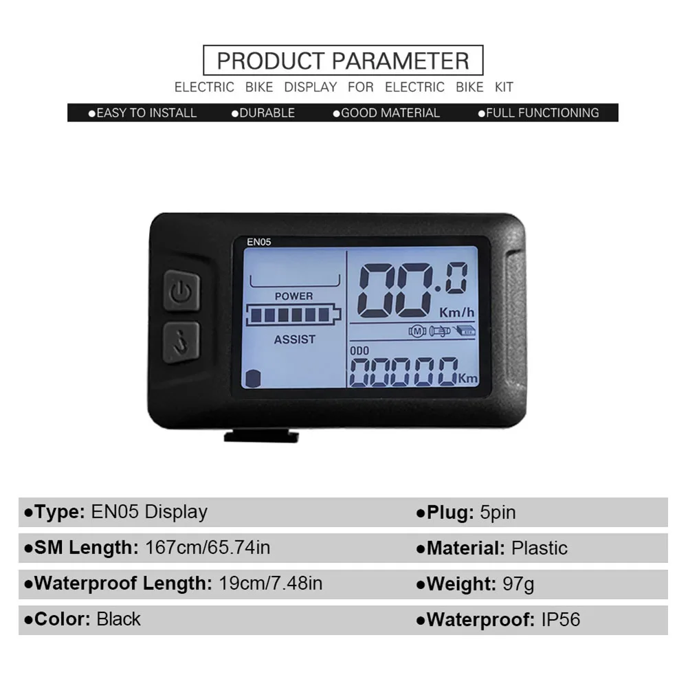

Durable Speedometer LCD Display 82*29mm Accessories Black Chargeable EN05 LCD Plastic+metal USB Outdoor Sports