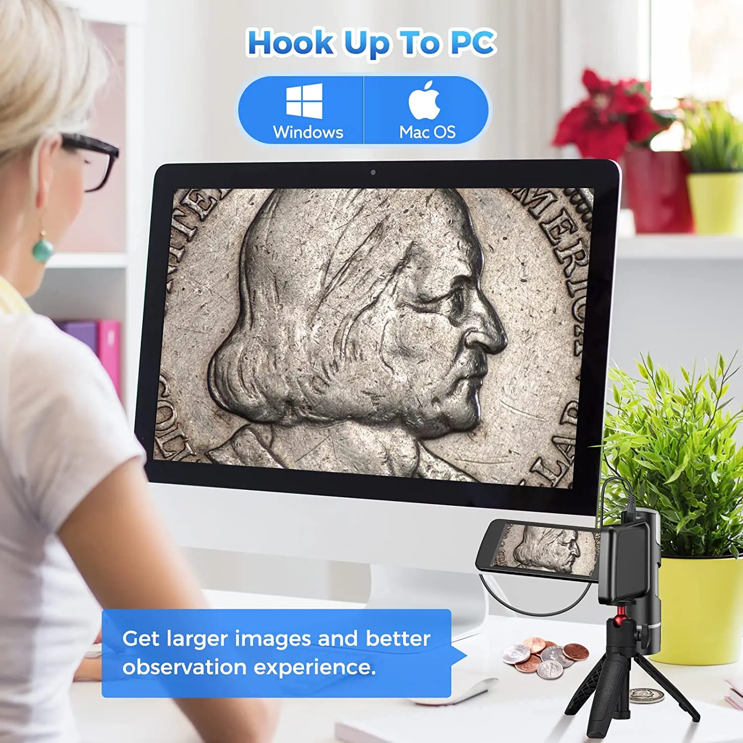 Карманный цифровой микроскоп портативный 4-дюймовый ЖК-экран для съемки