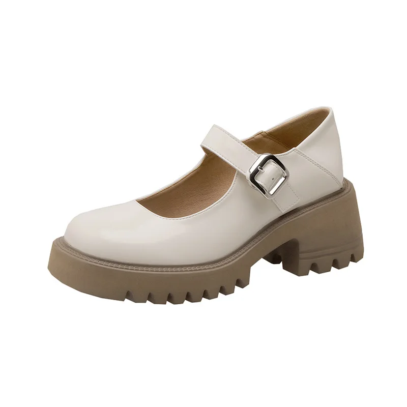 

2022 New Chunky Platform Heels Mary Janes Women Shoes Round Toe Retro Buckle Strap Casual Shoes Woman