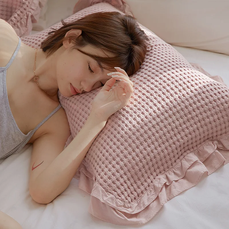 

Korean Waffle Cotton Pillow Towel Anti-slip Does Not Fall Off Cotton Ruffle Cover Towel Gauze Pillow Covers Pillow Case