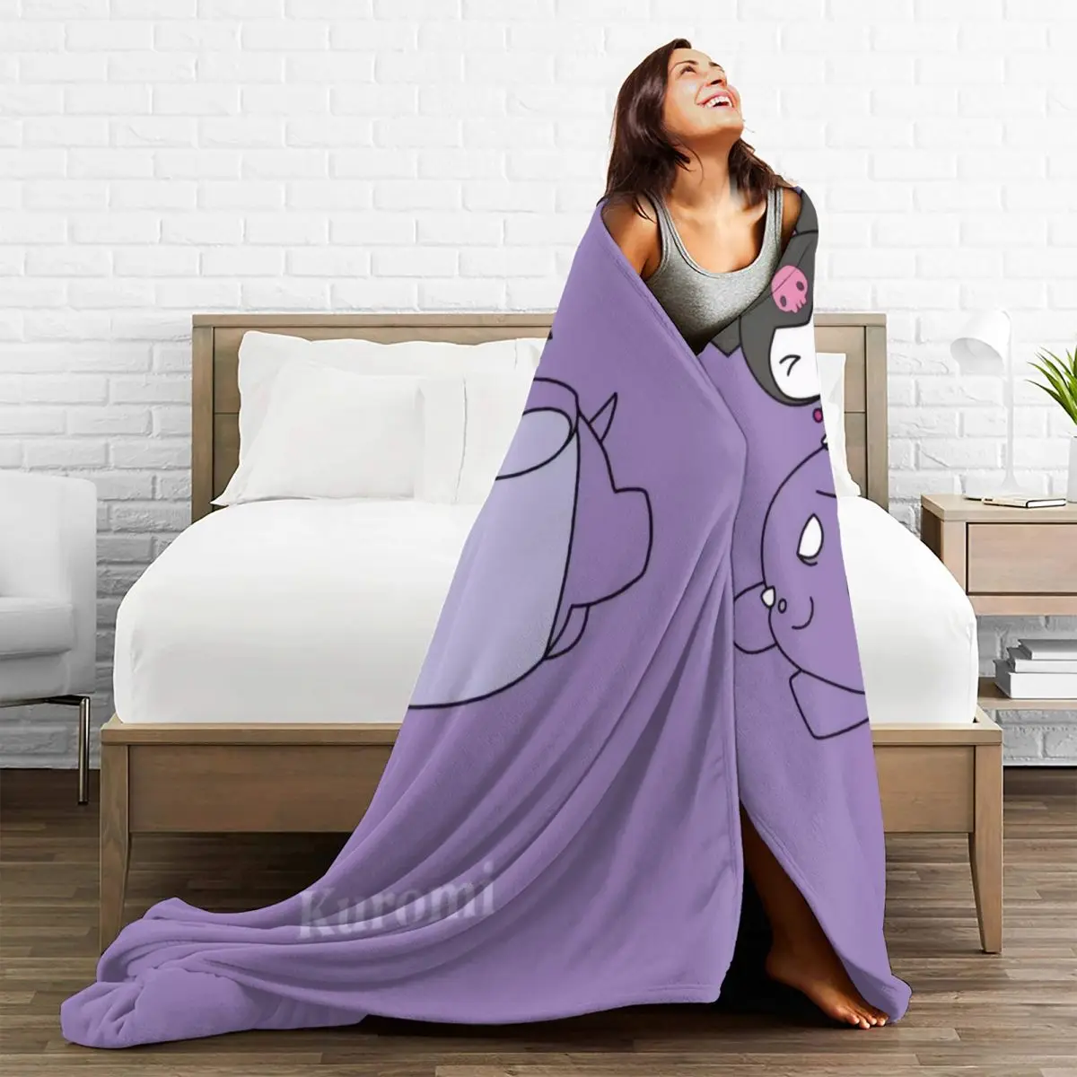 Одеяло Sanrio Kuromi и Baku плюшевое постельное белье с теплым узором пледы для улицы