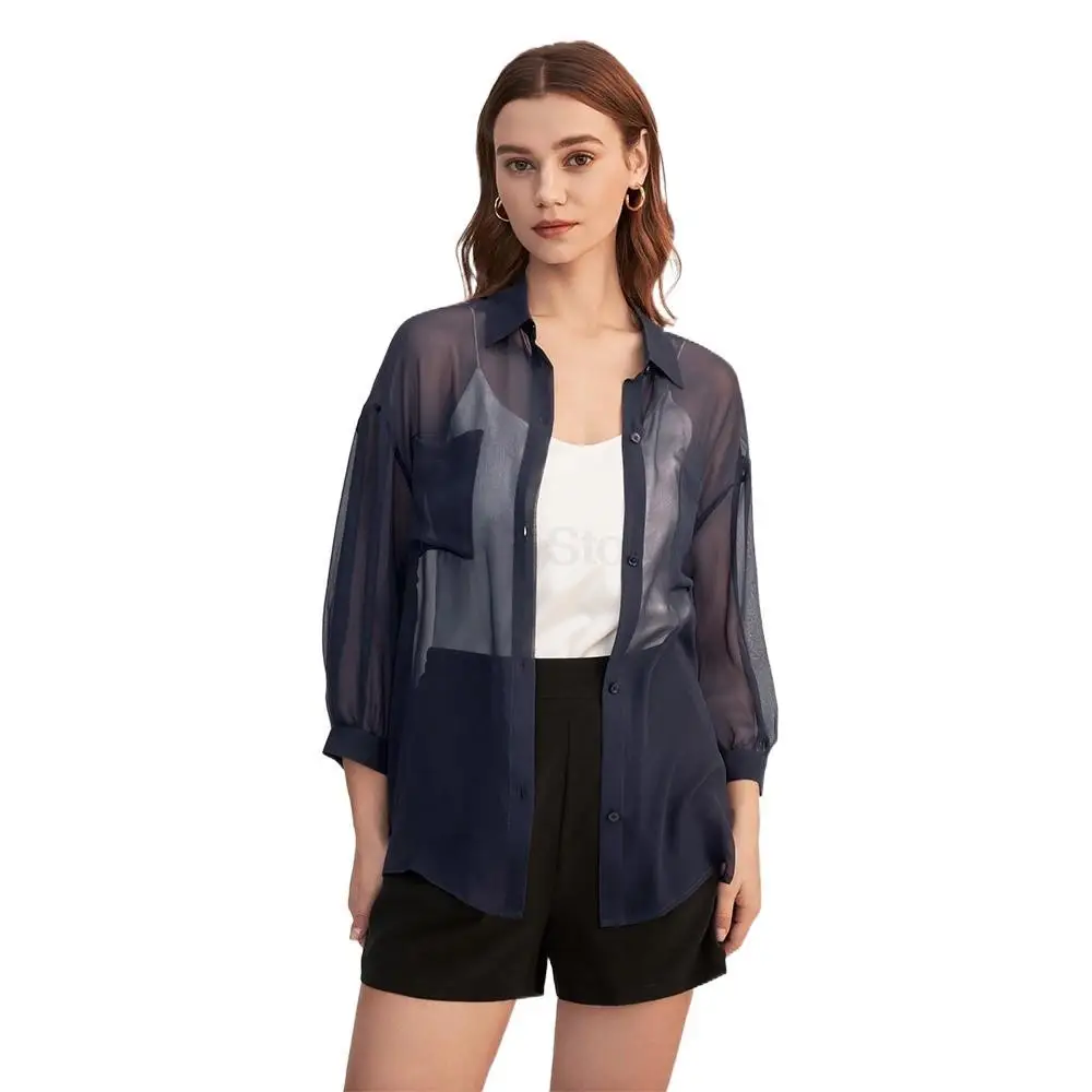 

Summer Women Silk Sheer Mesh Outerwear 2022 New Femme Sun Protection Transparent Light Coat Transparent Blouse Chemises Femme