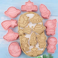 8pcsset alien ufo cartoon cookie cutters plastic pressable biscuit mold fondant cookie stamp kitchen pastry baking tools