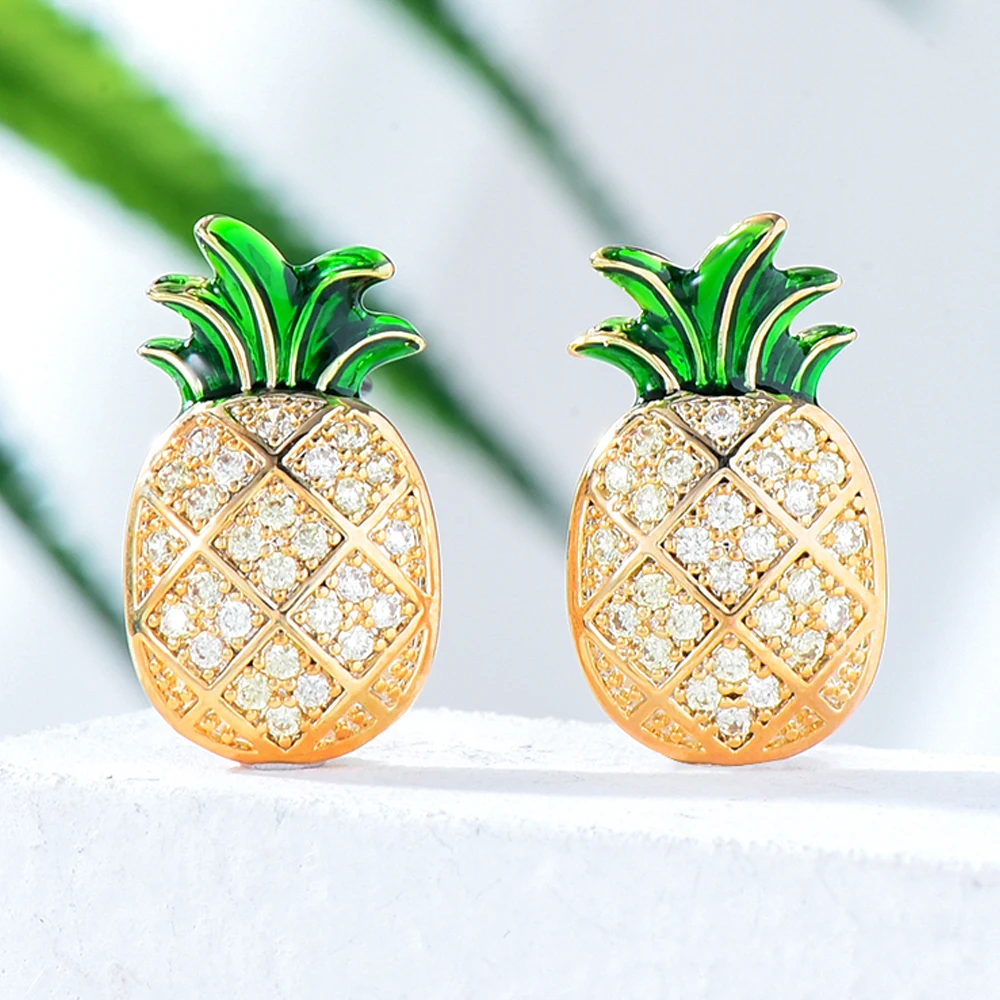 

Missvikki Cute Mini Pineapple Earrings Women Girl Banquet Daily Anniversary Jewelry New Luxury Charm Accessories High-quality