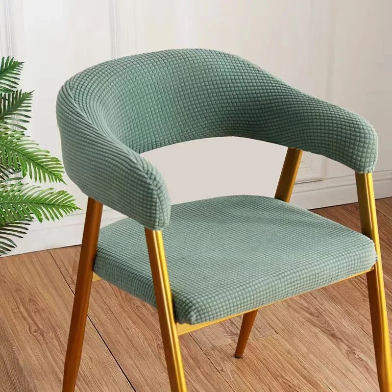 Curved Chair Cover Solid Color Hollow Back Arc Armchair Covers Cafes Dining Protective Room Kitchen Office
