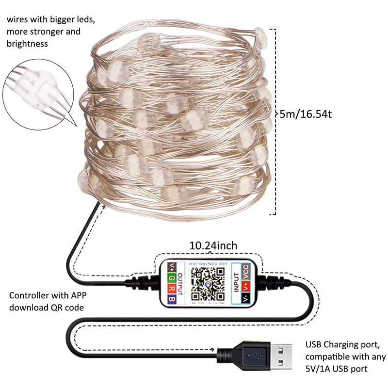 

Bluetooth LED гирлянда 2М/5М, многоцветная