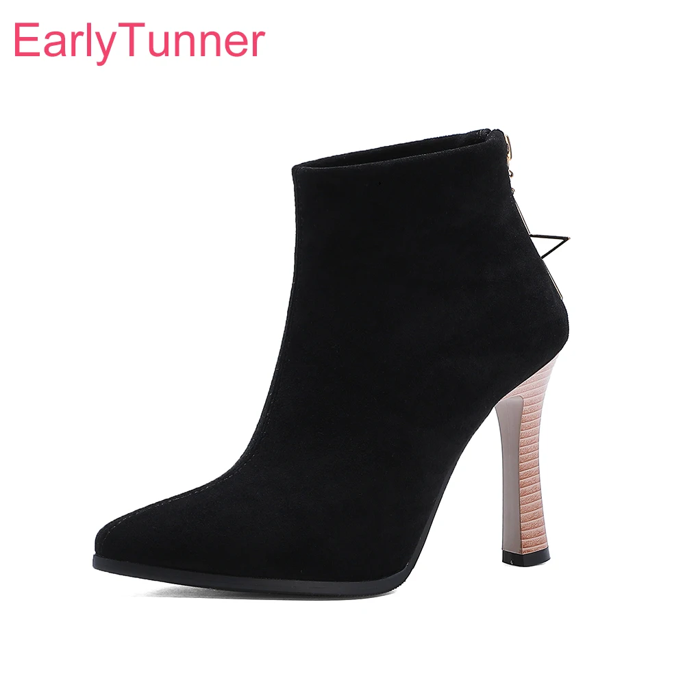 

2023 New Winter Fashion Black Purple Women Ankle Boots Pointed Toe High Heels Lady Nude Shoes Plus Small Big Size 11 33 43 46 50