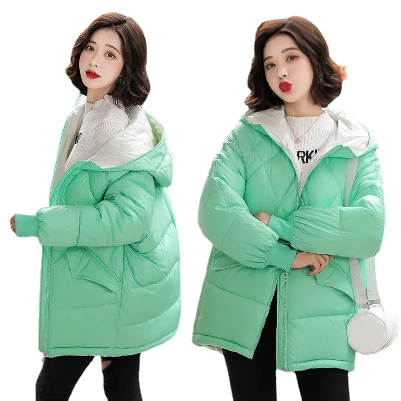 

2021 New Winter Jacket Gloosy Parka Women's Jacket Warm Down Cotton Jackets Casual Hooded Cotton Padded Parkas Coat Female