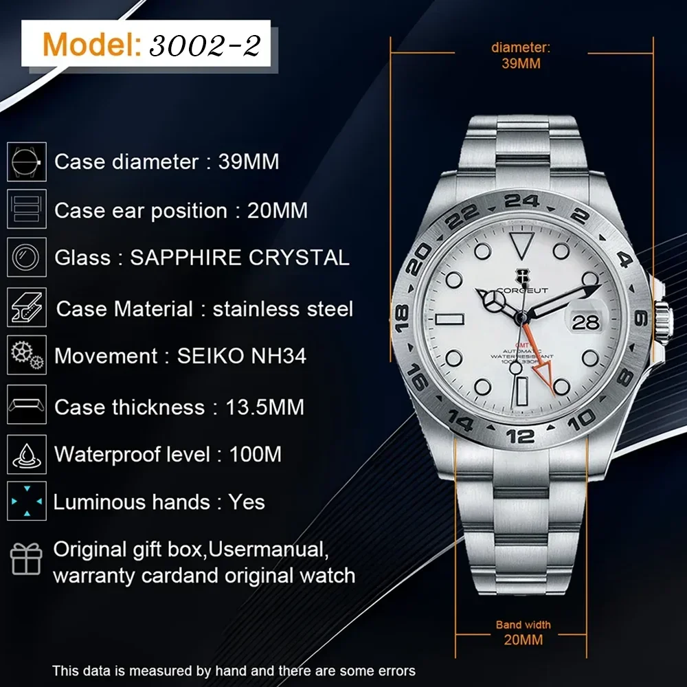 Наручные мужские часы NH34 GMT Luxur автоматические механические водонепроницаемые из