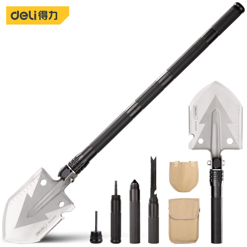 DELIMulti-function Folding Military Shovel Outdoor Survival Kit Garden Tools Camping Fold Multifunct Shovel Camping Self Defense