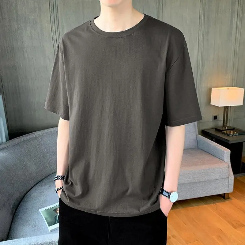 

2023 New Summer Korean Fashion Intellectual Sports Chic Male Pullover Neat Capable Sven Casual T-shirt Round-neck Loose Top Men