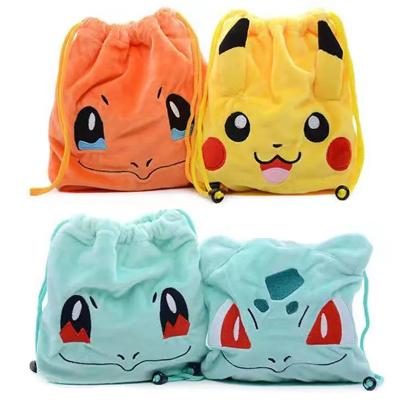 

Pokemon Anime Figure Pikachu Bulbasaur Squirtle Charmander Drawstring Plush Storage Pocket Model Toys Kids Xmas Gifts