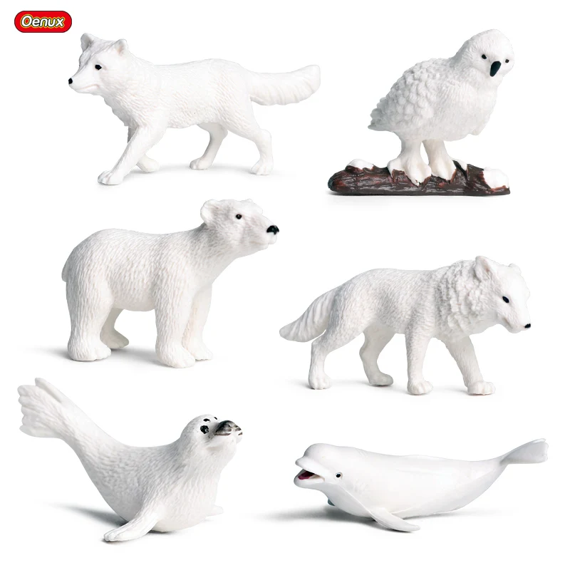 

Oenux Mini Arctic Animals Penguins Polar Bear Snowy Owl Dolphin Wolf Action Figures Model Figurine Miniature Lovely Kid Toy Gift