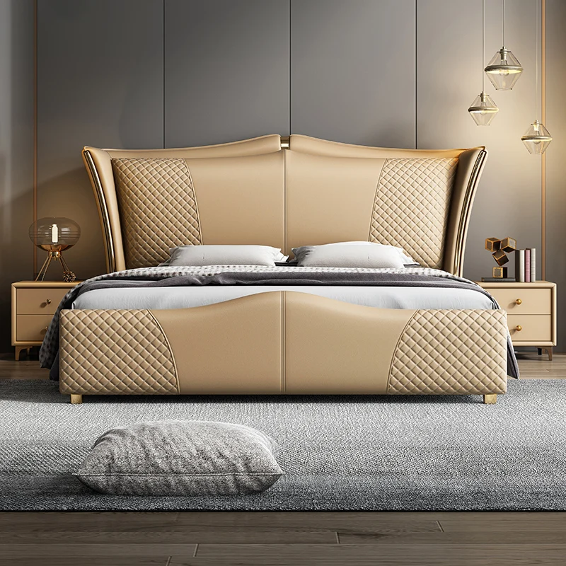 

Двуспальная кровать, кожаная кровать, 1,8 м, Главная спальня, брачная кровать, нордическая современная простая кожаная кровать