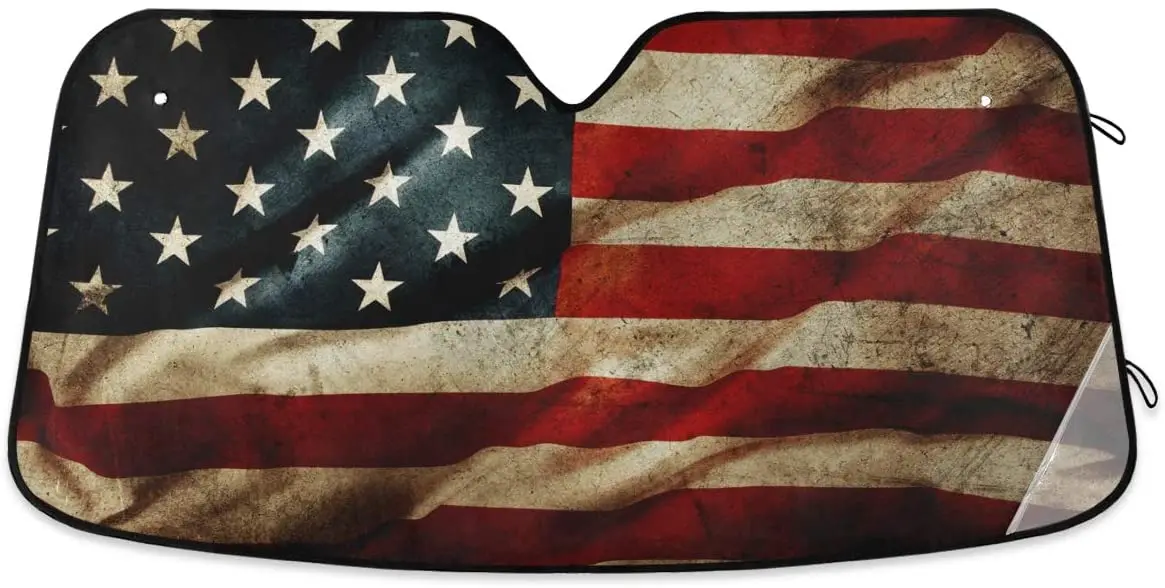 

Grunge American Flag Car Windshield Sunshade Foldable Reflective Sun Shade Blocks UV Rays