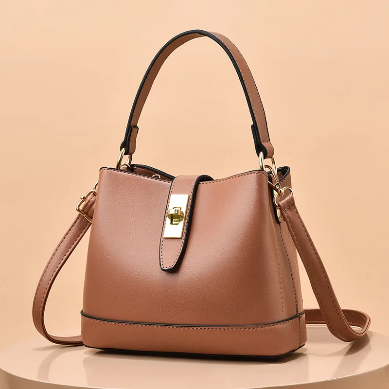 

High Quality Handbag Women's 2023 Spring New Pu Bucket Bag Fashion Simple Single Shoulder Messenger Bag Women