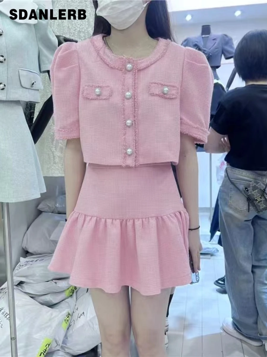 

Summer 2022 New Shirt Puff Sleeve Short Top + A-line Mini Skirt Suit Sweet All-matching Outfits Two-Piece Suit for Women
