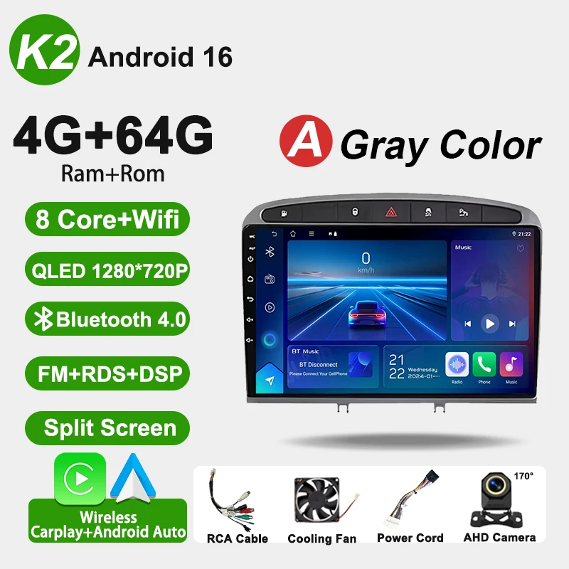 

2-DIN автомагнитола на Android 16 для Peugeot RCZ 308 SW 2007-2015, 408 2012-2020, мультимедийная навигация, GPS, Carplay, Auto, головное устройство, Wi-Fi