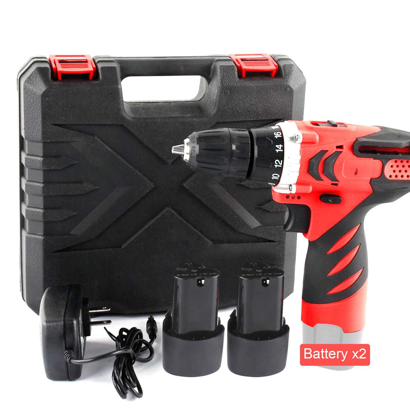 12V 5.5-20 N.M Cordless Drill DC Brushed Battery Drill Rechargeable Electric Drill Set Rubber Handle US/EU/UK/AU Plug Power Tool