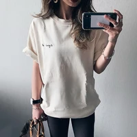womens t shirt letter print solid color round neck casual tops female japan harajuku fashion short sleeve t shirts loose tees