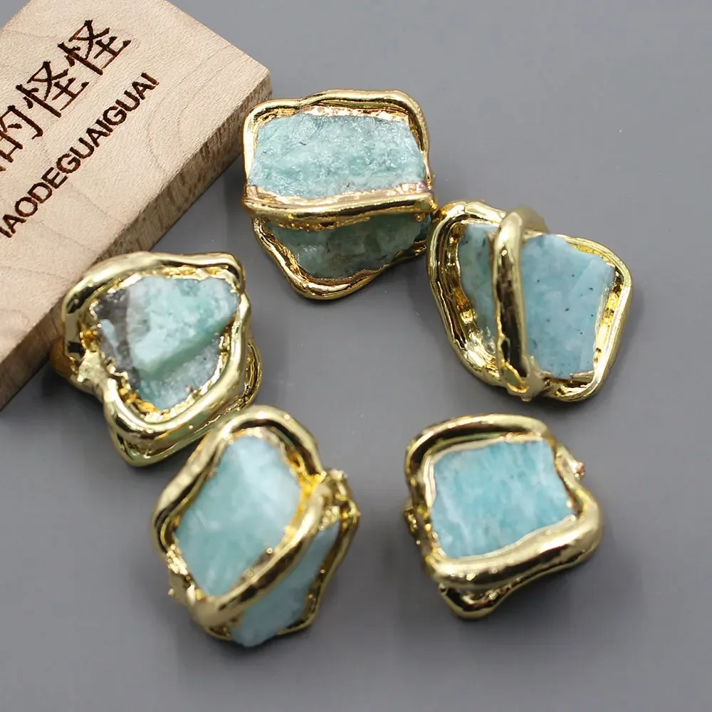 5 шт. 15x20 мм натуральный зеленый амазонит позолоченные самородок драгоценные