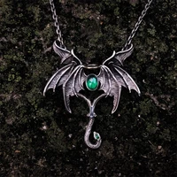 fashion creative design inlaid green color stones devil wings snake tail pendant necklace trend accessory men party gift jewelry