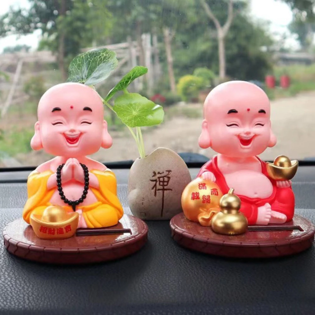 

Solar Cute Nod Buddha Wealth Mascot Ornaments Home Room Decor Feng Shui Maitreya Buddha Monk Figurine Car Interior Decoration