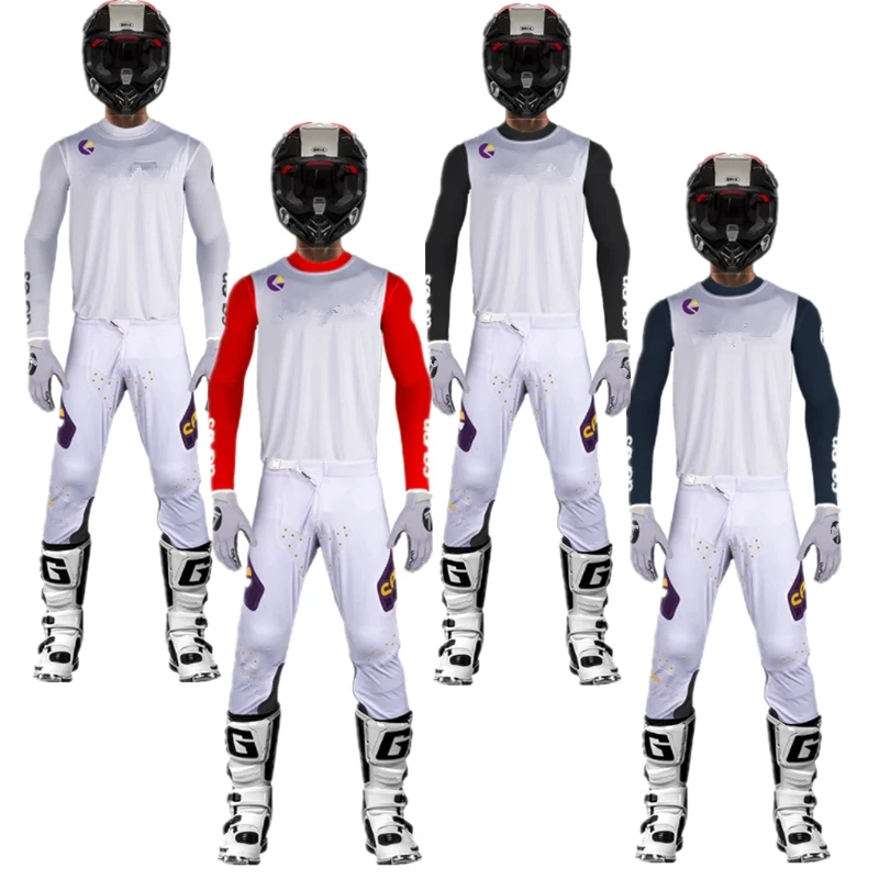 

2022 Motocross Jersey Set MX Jersey And Pant ATV Dirt Bike Suit Motocross Gear Set Purple White Cycling Combo