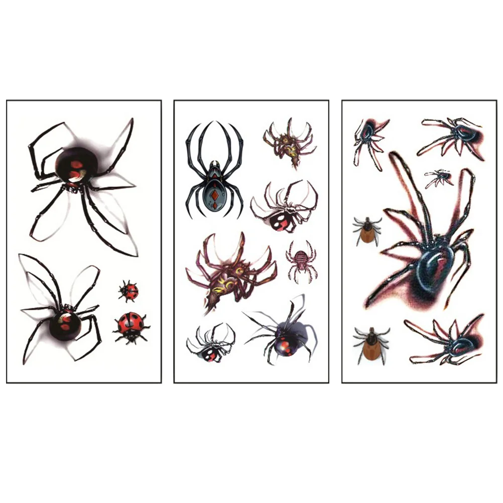 

3 Sheets Stickers Paper Decorative Temporary Spider Pattern Decal for