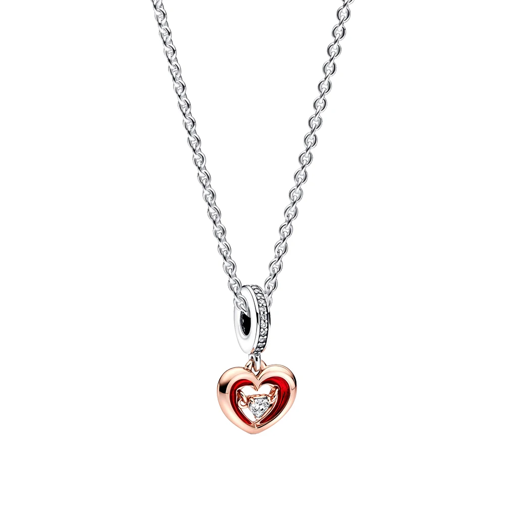 

925 Silver Two-tone Radiant Heart Charm Pendant Necklace fit Pandora for Women Birthday Mother's Day Jewelry Gift