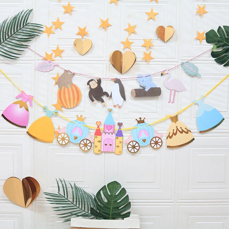 

Cartoon pull flags children's kindergarten teachers decorate birthday party decorate colorful flags banners christmas decor