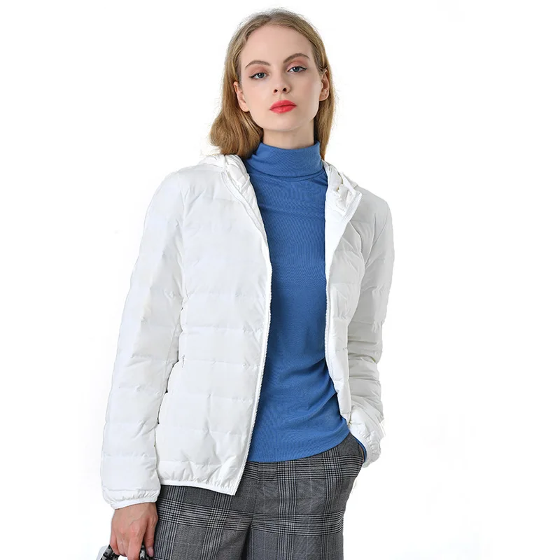 2022 Short Puffer Jacket Women New Style Light Down Jacket Women's Short Hooded White Duck Down One Woven Down Jacket Women