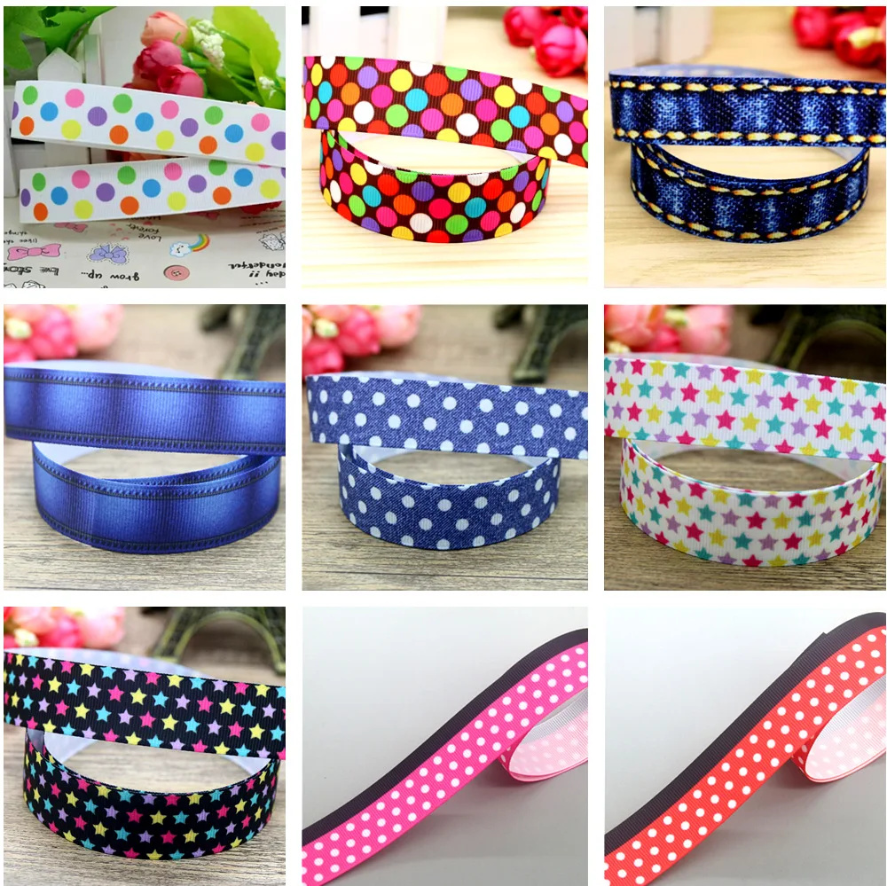 DHK 7/8 'ɵ ярдов джинсовая лента в горошек с принтом репсовую ленту аксессуары