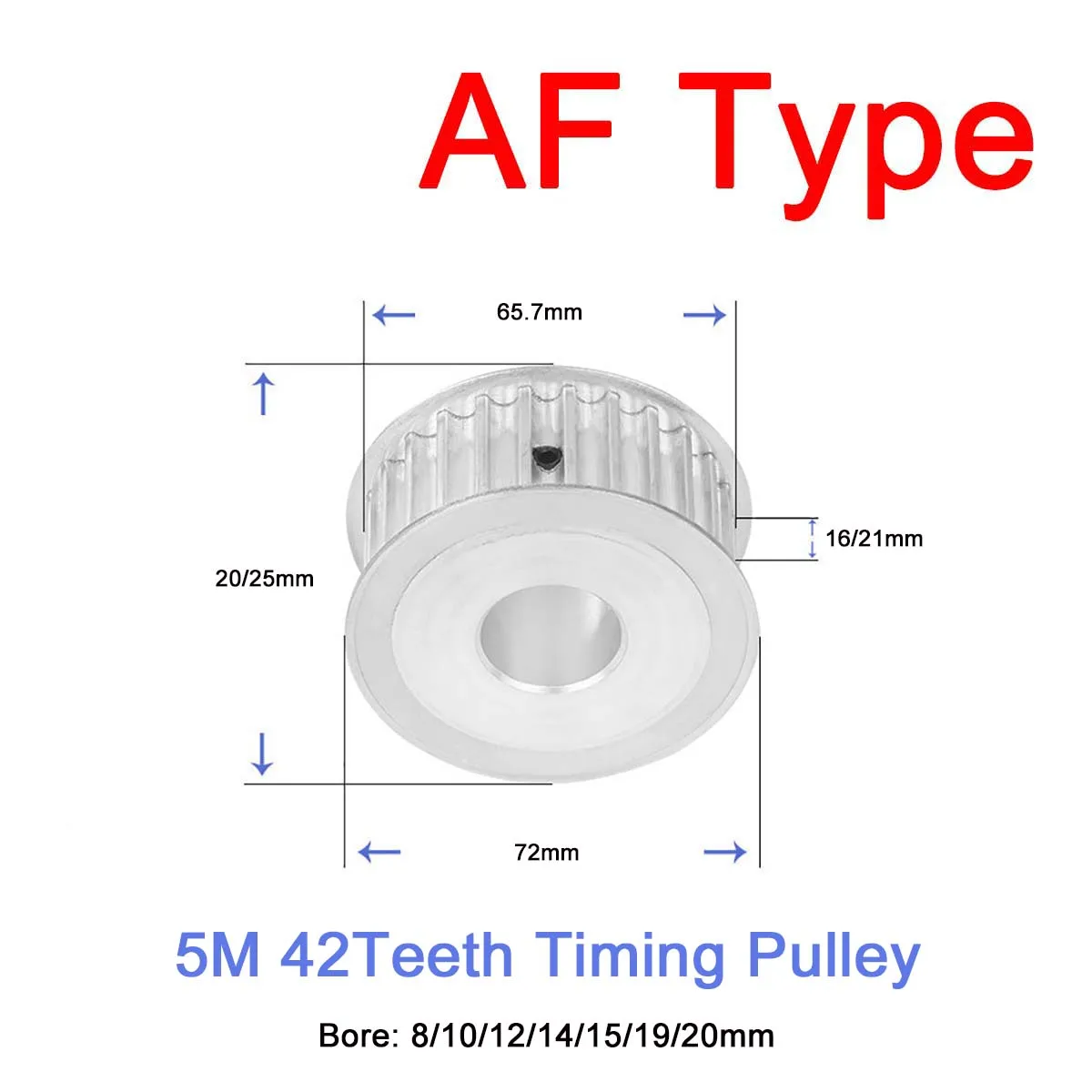 

1Pc 42 Teeth 5M AF Type Synchronous Wheel Idler Pulley Bore 8/10/12/14/15/19/20mm Aluminium Timing Pulley Width 16mm/21mm