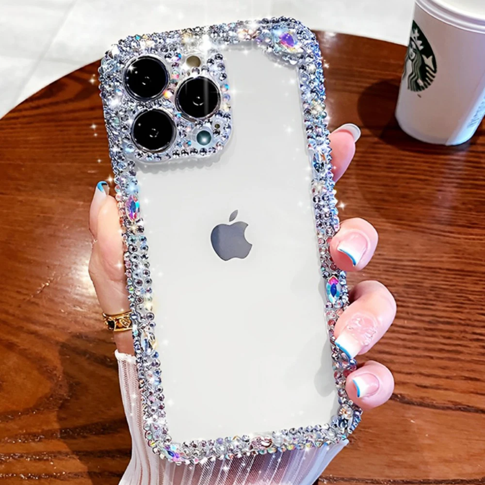 

Bling Luxury Rhinestone Edge Transparent Phone Case For Samsung S23 S22 S21 S20 S10 S9 S8 FE Plus + Note 8 9 10 20 Pro Ultra