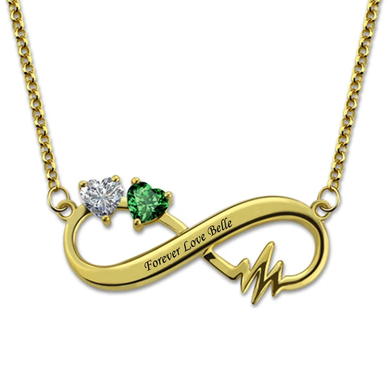 

Personalized Engraving Heartbeat Infinity Necklace Custom Name Letter Birthstone Choker Chain Gold Collar for Lover