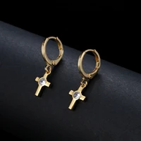 fashion gold plated zircon drop pendant cross earrings for women retro korean style hoop earrings girl trend jewelry 2022