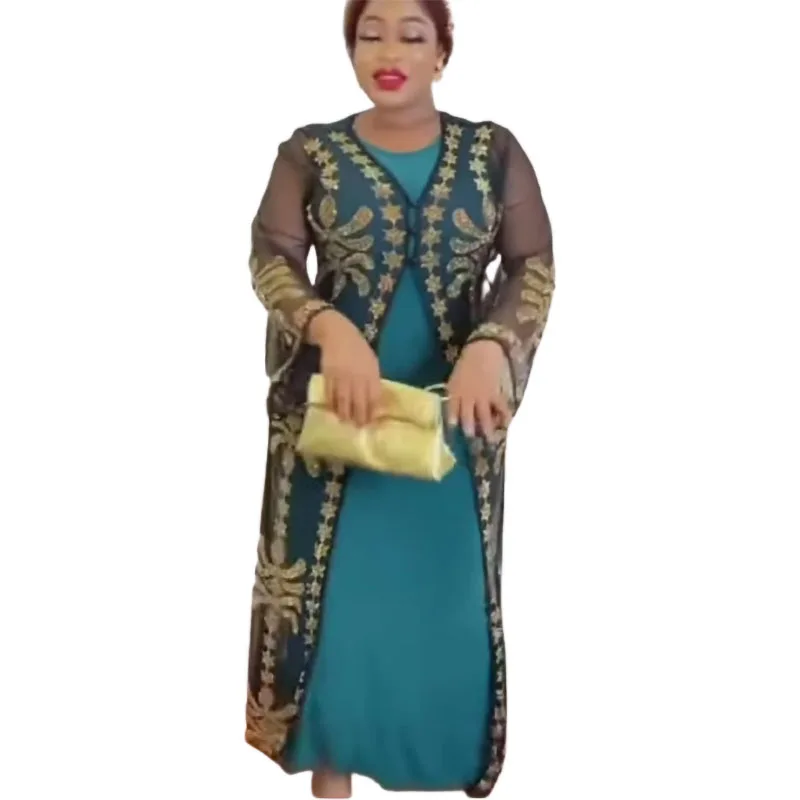 African Dresses for Women Dashiki African Women V-neck Long Sleeve Polyester Long Dress African Clothes with Inner  Maxi Dress