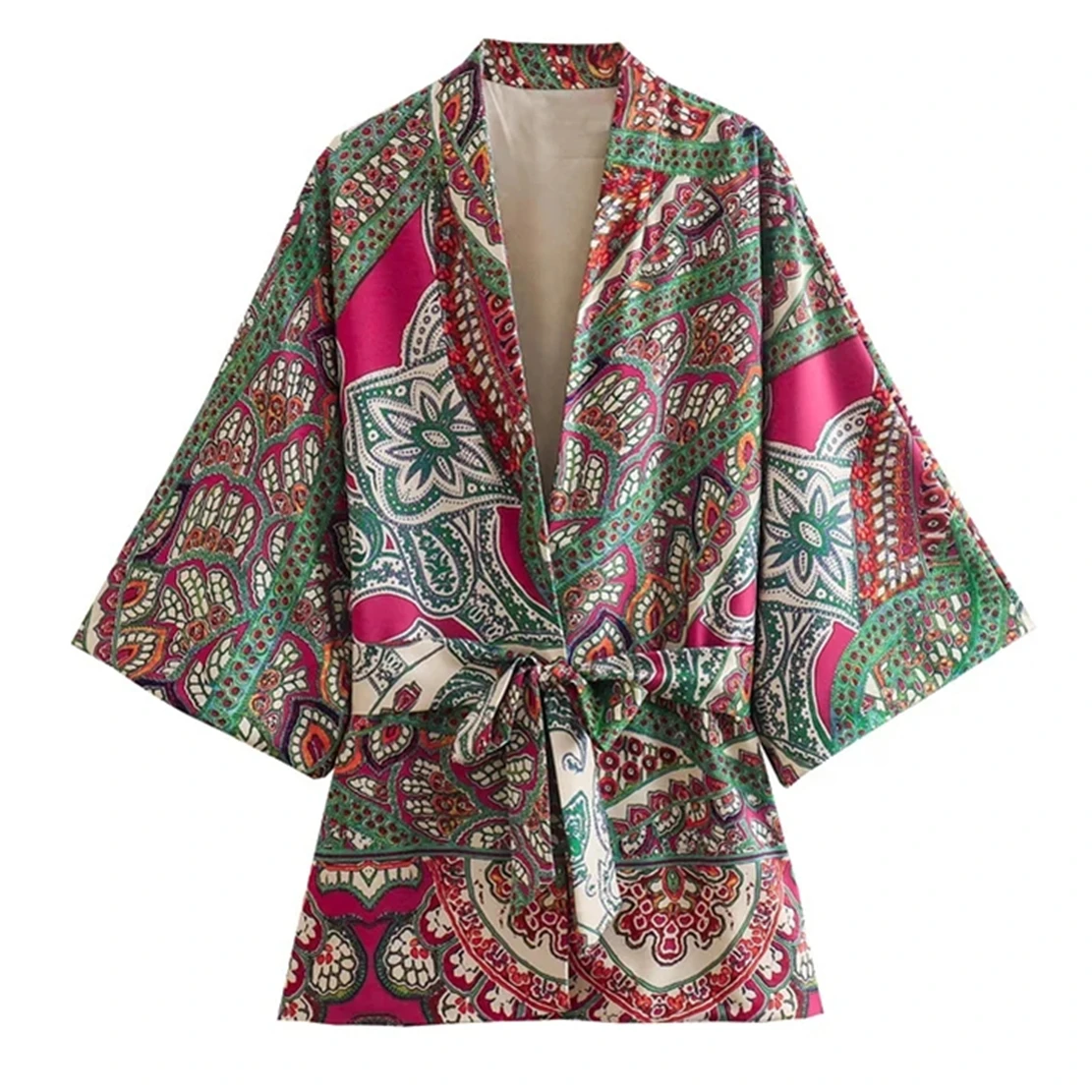 

Maxdutti Cardigan Bohemian Style Vintage Paisley Print Blouse Sashes Kimono Shirt Loose Blouse Women