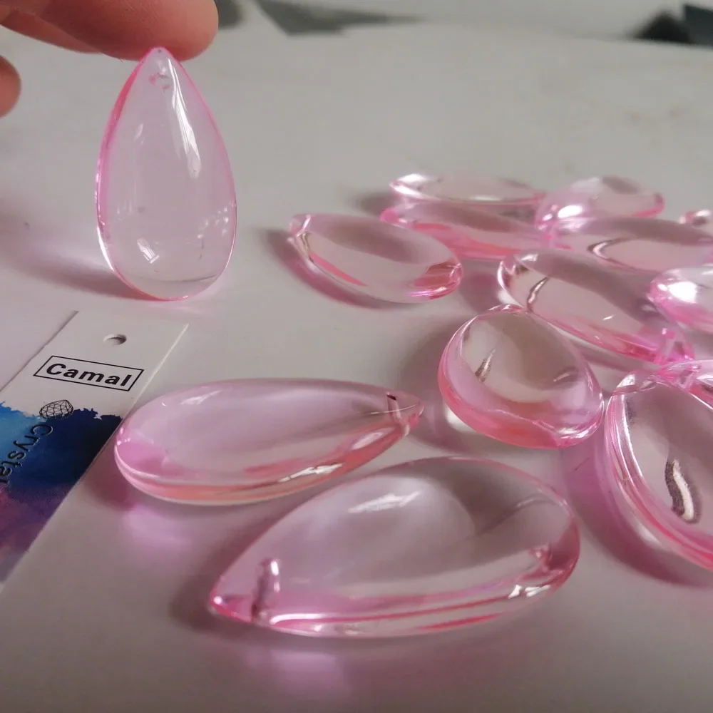 Camal Crystal гладкие бусины-каплевидные 10 шт. 36 мм розовые призмы подвесной светильник люстра подвесной орнамент свадебные украшения для дома ремесло