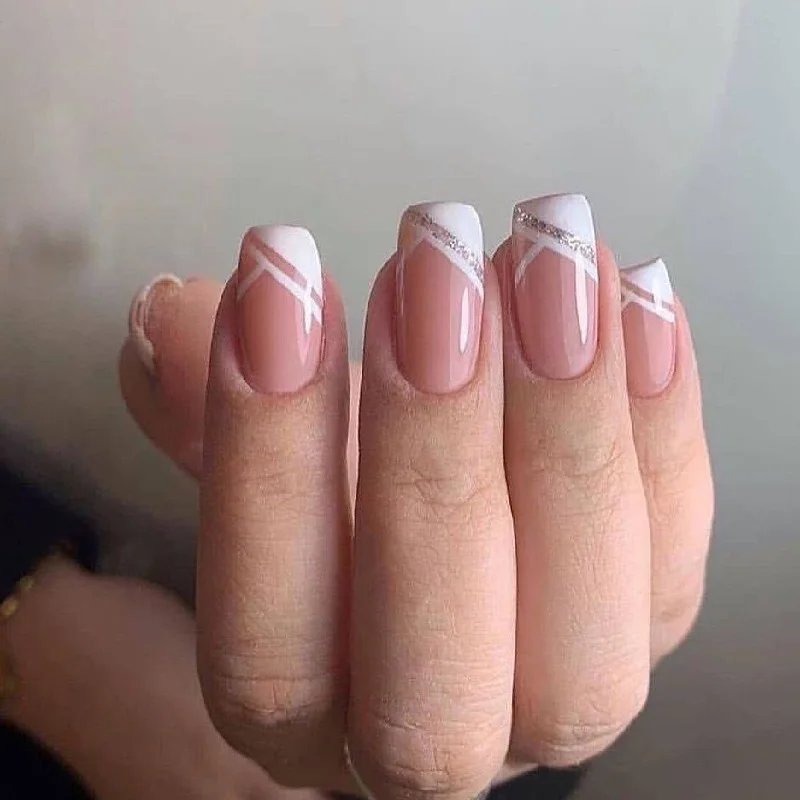 

Twill French Manicure Finished Fake Nail Nail Patch Nail Patch EF Safe And Comfortable Fit Smooth Give Birthday Anniversary Gift